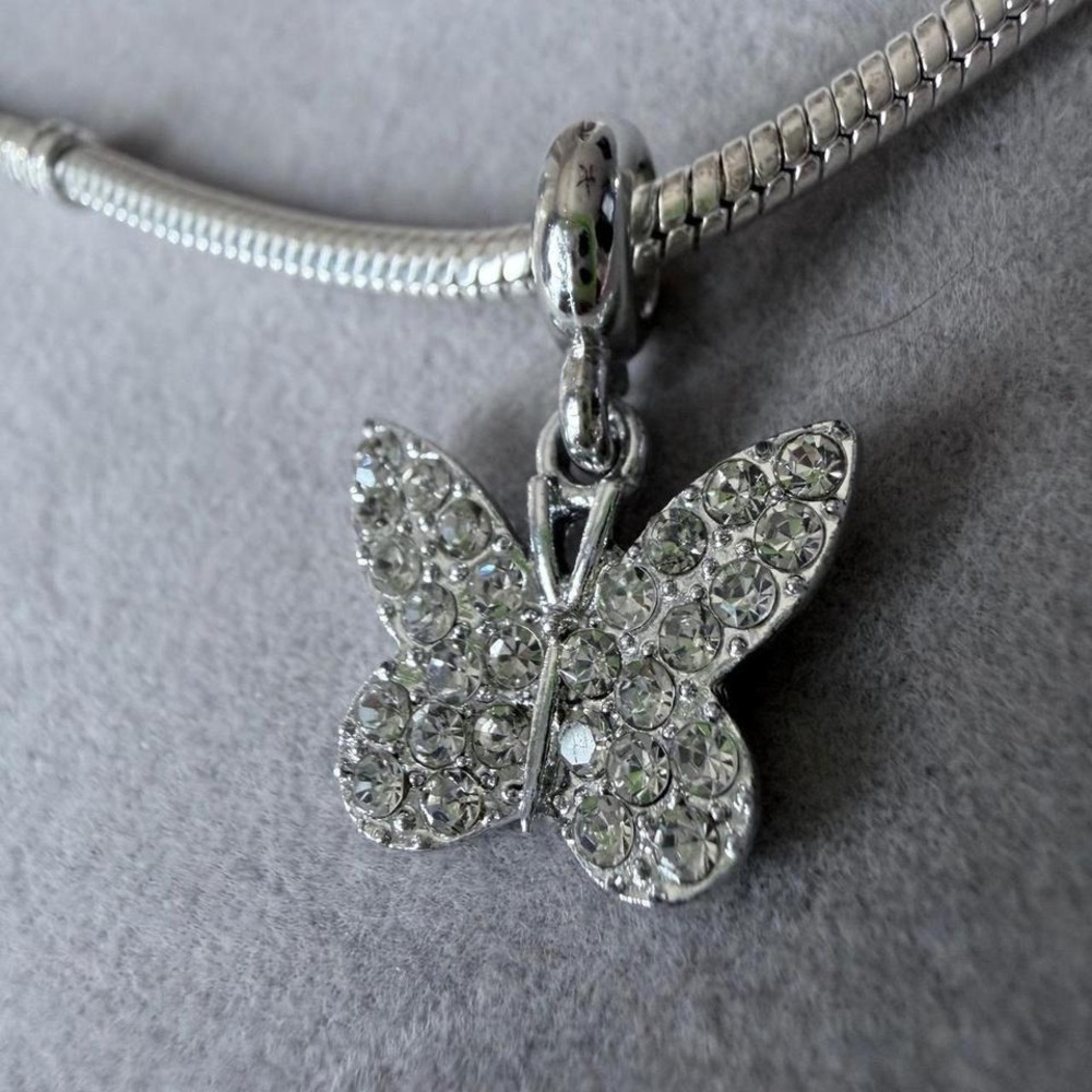 Silver Pave Crystal Butterfly Dangle Charm fits PANDORA - Picture 6 of 6
